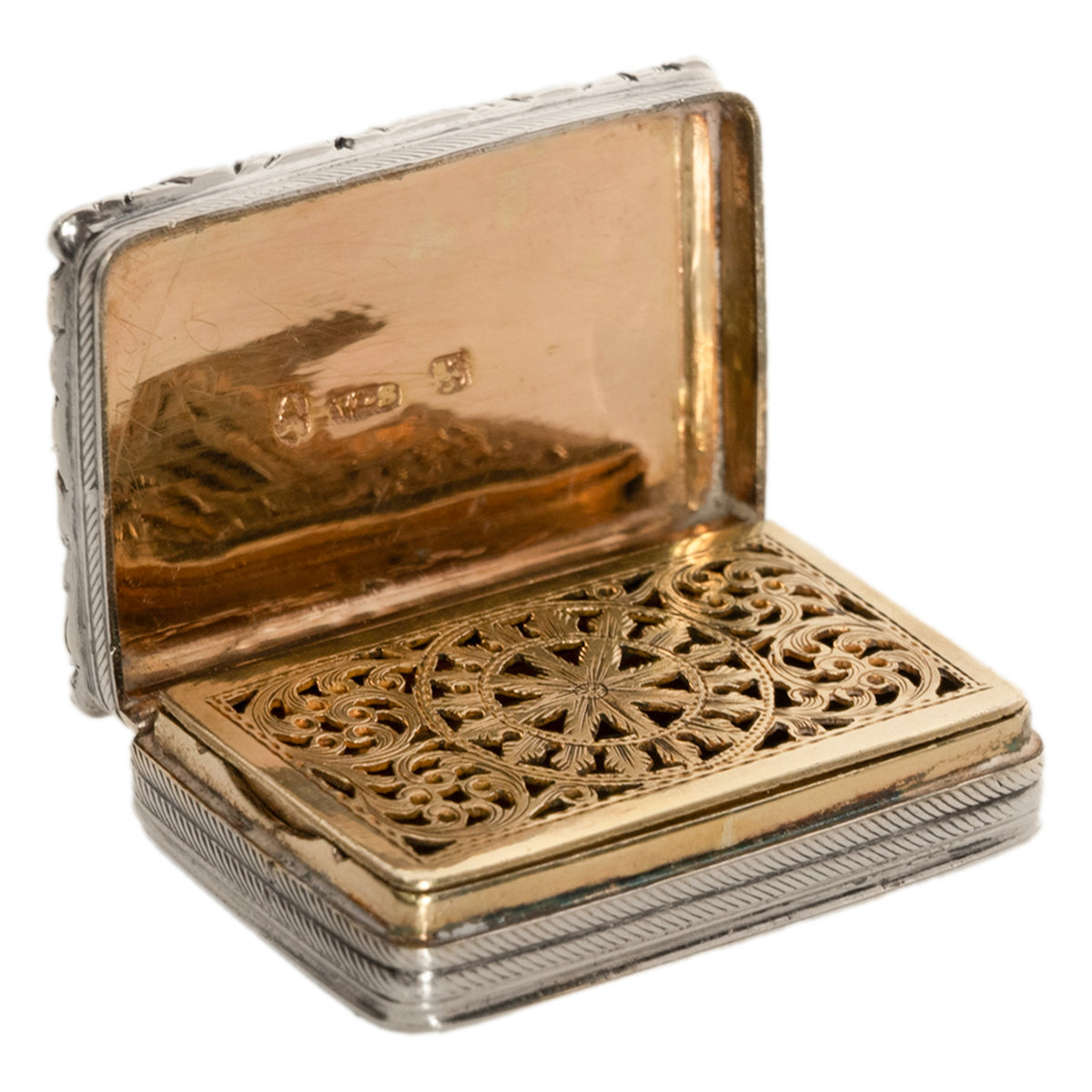 Antique Georgian Sterling Silver Gilt Vinaigrette Birmingham William Simpson, 1826