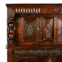 Antique English 17th Century Jacobean Charles I Carved Oak Court Cupboard Cabinet 1630