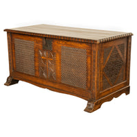 Antique French Gothic Revival Carved Oak Dowry Coffer Chest Bench Seat 1820