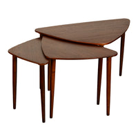 Danish Teak Mid Century Modern 'Guitar Pick' set of 3 Nesting Tables by Mogens Kold Mobelfabrik 1960s
