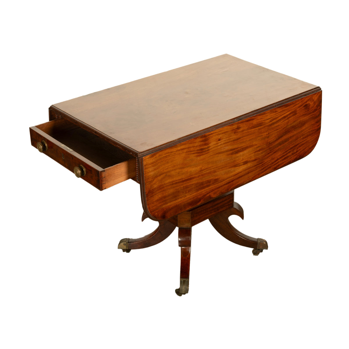 Antique Regency Mahogany Drop Leaf Twin Drawer Pembroke or Library Table 1810