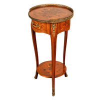Antique French Louis XV Walnut & Ormolu Marquetry Circular Side Table Stand 1890