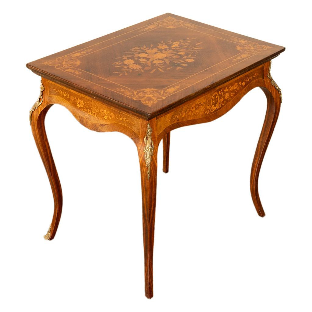 Antique Louis XV Ormolu Mounted Inlaid Marquetry Rosewood Center Side Table 1890