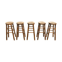 Antique Set of Five Antique Arts & Crafts Turned Elm Bar Sadle Seat Stools 1900
