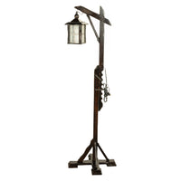 Antique Mission Arts Crafts Carved Oak Adjustable Floor Lamp Glass Lantern 1930