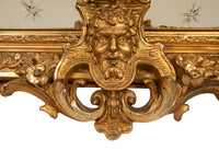 Antique French Giltwood Neoclassical Rococo Mirror Etched Stars Cherubs 1870