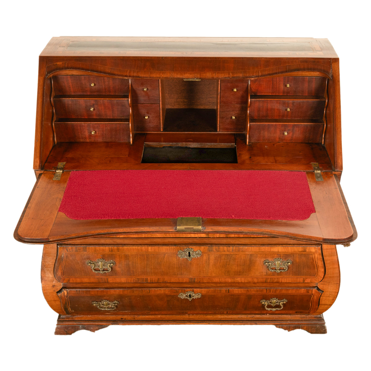 Antique Dutch Rococo Inlaid Marquetry Walnut Bombe Secretary Desk Bureau 1780