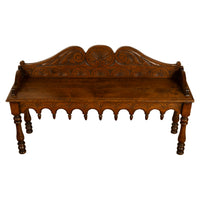 Antique English 19th Century Victorian Carved Oak Hall Window Seat Bench 1890