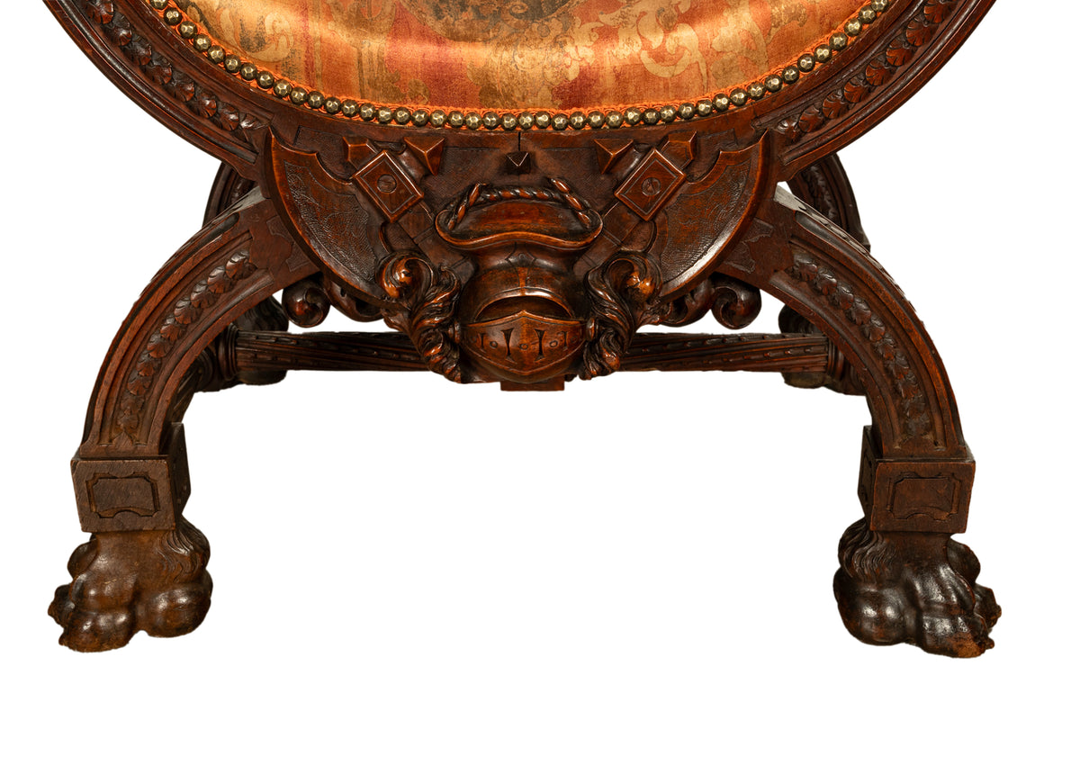 Antique Italian Hand Carved Walnut Renaissance Dragon & Knight Throne Chair 1880