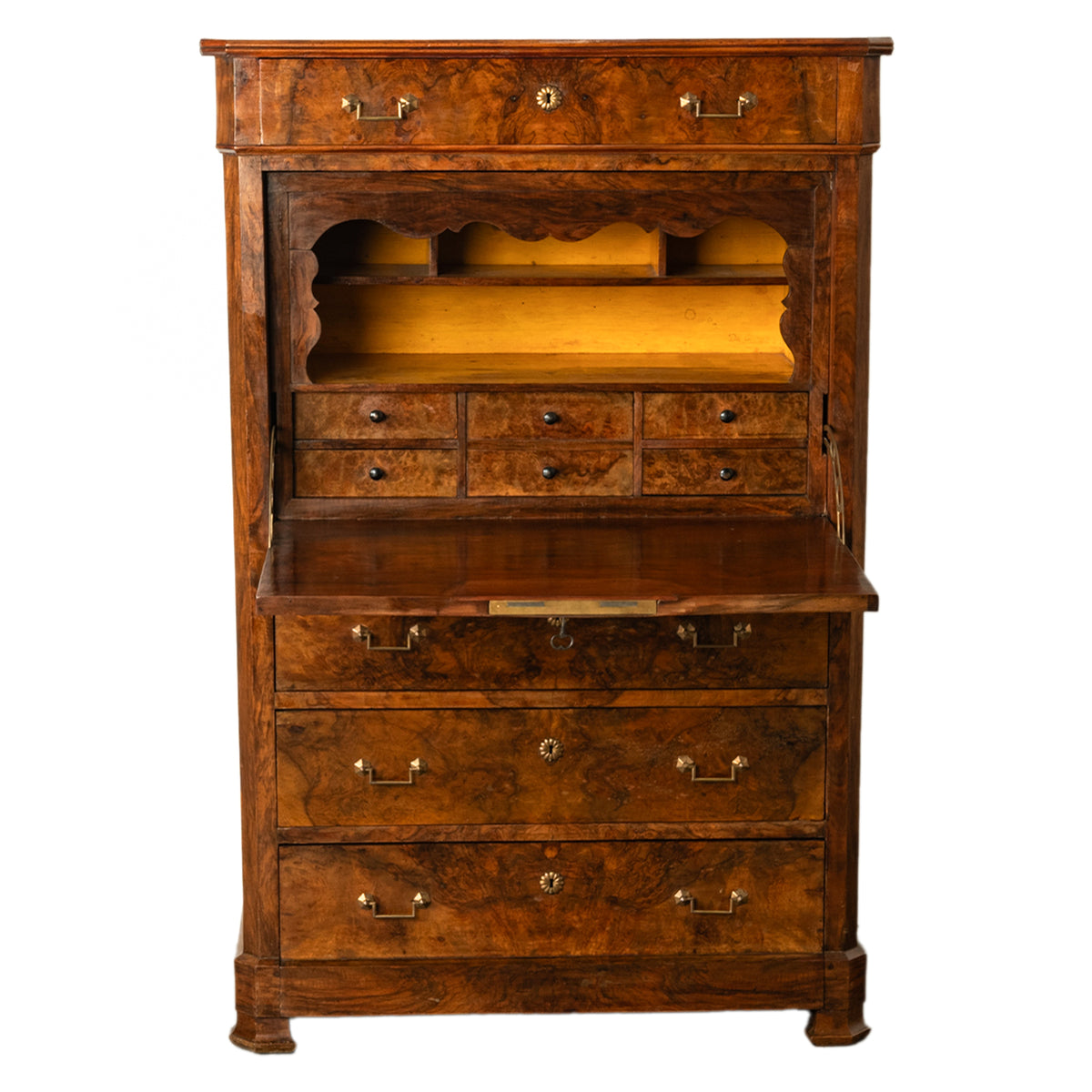 Antique French Charles X Classical Secrétaire à Abattant Desk Chest Walnut 1825