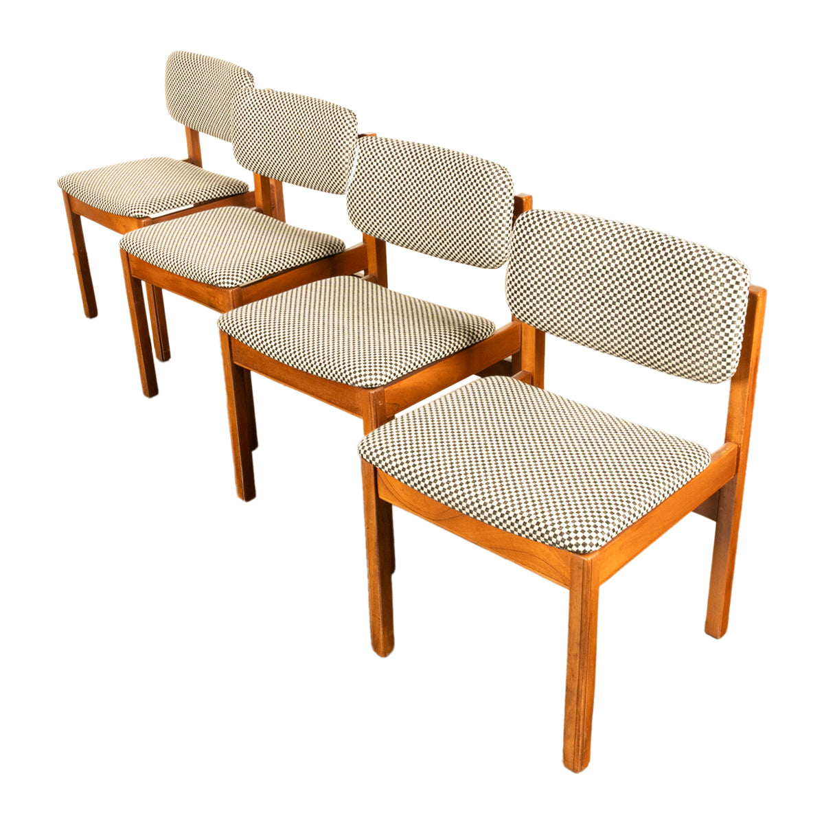 Mid Century Modern Danish Jens Risom Set 4 Teak Dining Chairs 1960 Newly Re-upholstered