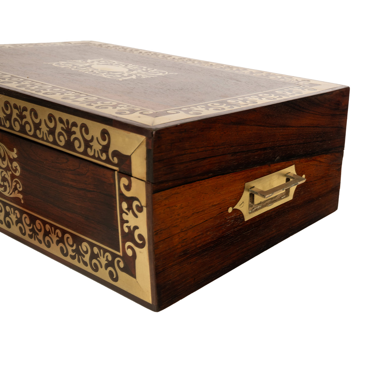 Fine Antique Regency Rosewood Inlaid Brass Campaign Writing Box Desk Slope 1830