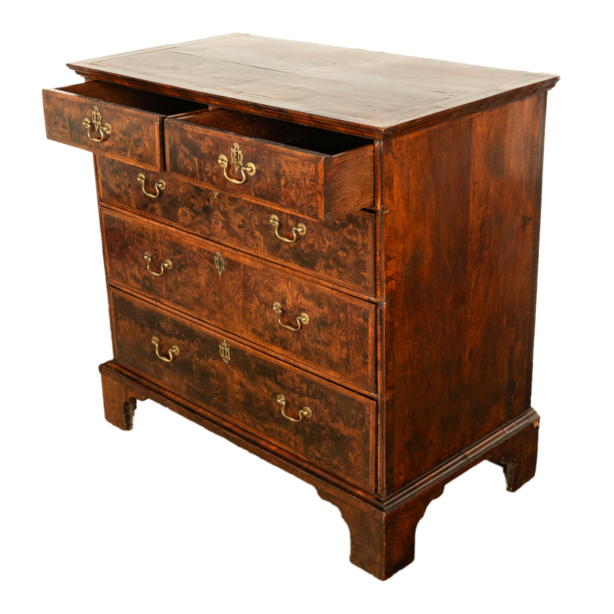 Antique 18th Century English George II Burl Elm Chest of Drawers Dresser 1750
