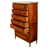 Tall Antique 19thC French Louis XVI Semainier Mahogany Marble Chest Drawers 1880