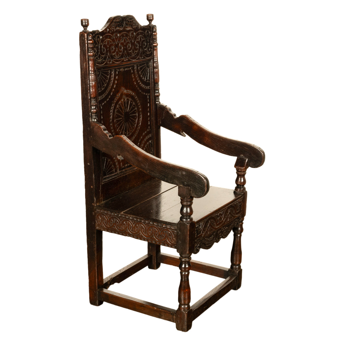 Antique 18th English Century Georgian Carved Oak Wainscot Chair Yorkshire 1720