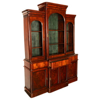 Antique 19th Century Large Breakfront Flame Mahogany Bookcase Bibliotheque 1850