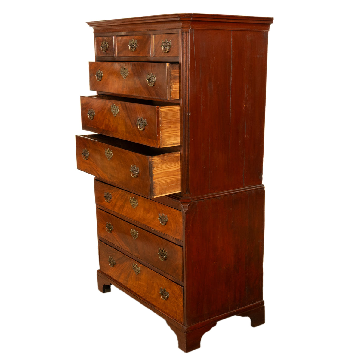 Antique 18th Century Georgian Flame Mahogany Chest on Chest Highboy Dresser 1780