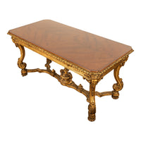 Antique French 19th Century Régence Giltwood Parquetry Center Console Table 1890
