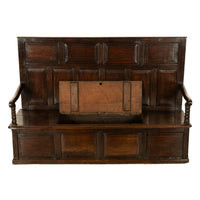 Antique 18th Century Georgian Oak Paneled Box Pub Tavern Settle Bench 1750