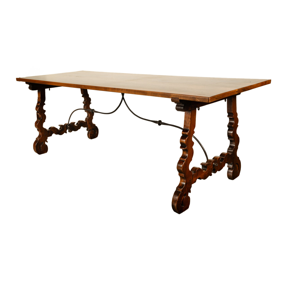 Antique 18th Century Spanish Walnut & Iron Dining Refectory Trestle Table 1780
