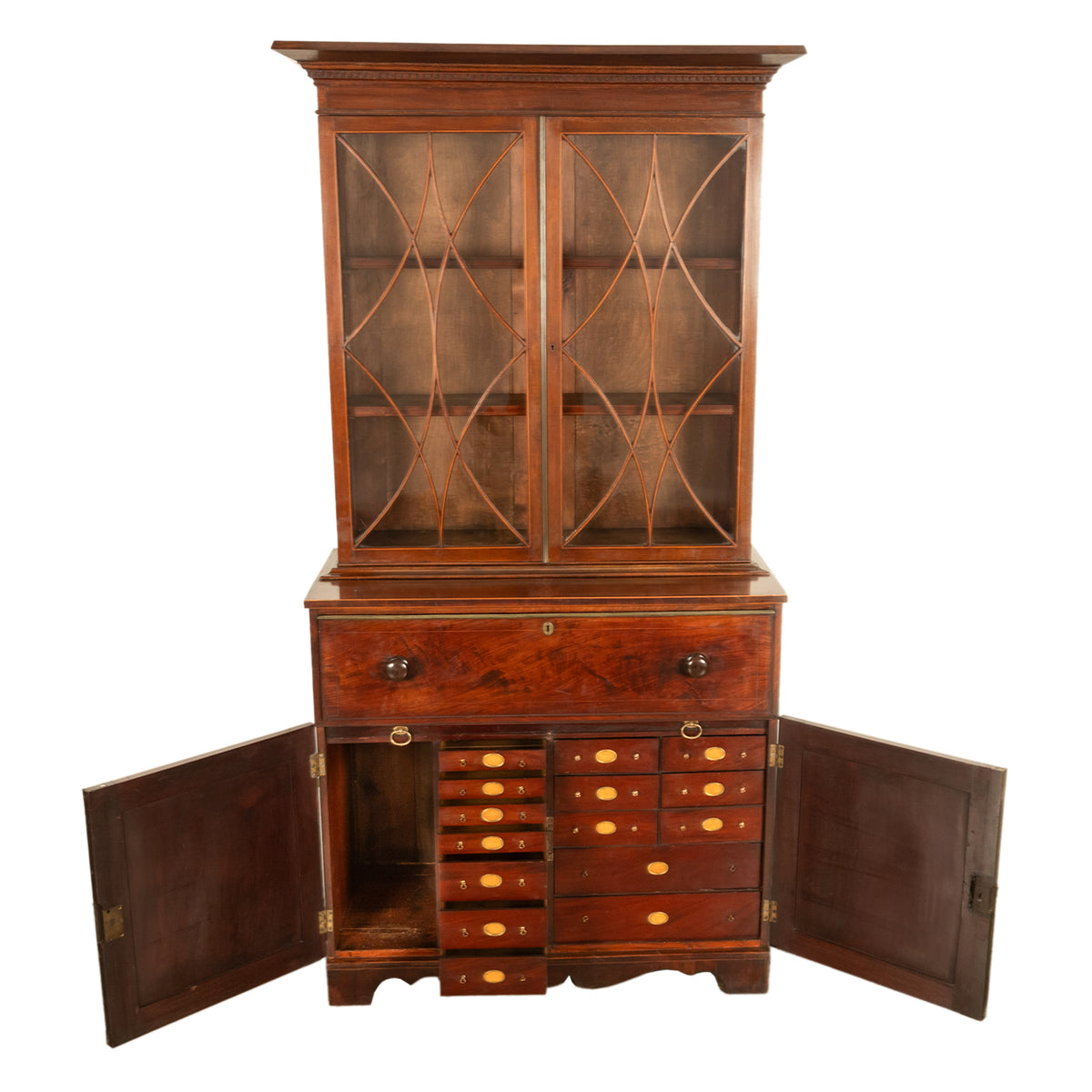 Antique Georgian Mahogany Bookcase Secretary Collectors Doctors Cabinet 1790