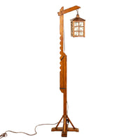 Antique Mission Arts Crafts Carved Oak Adjustable Floor Lamp Glass Lantern 1930