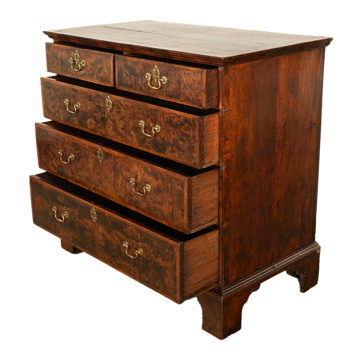 Antique 18th Century English George II Burl Elm Chest of Drawers Dresser 1750