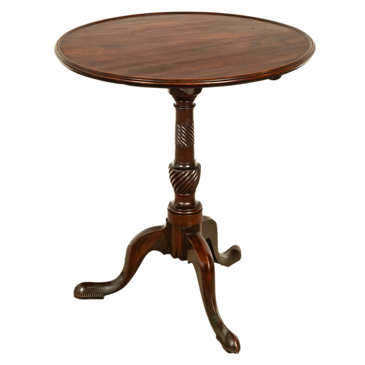 Antique American Carved Chippendale Mahogany Tilt-Top Table Candlestand Philadelphia 1770