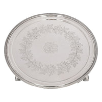 Antique Engraved Sterling Silver Tiffany & Co Footed Salver Tray New York 1870