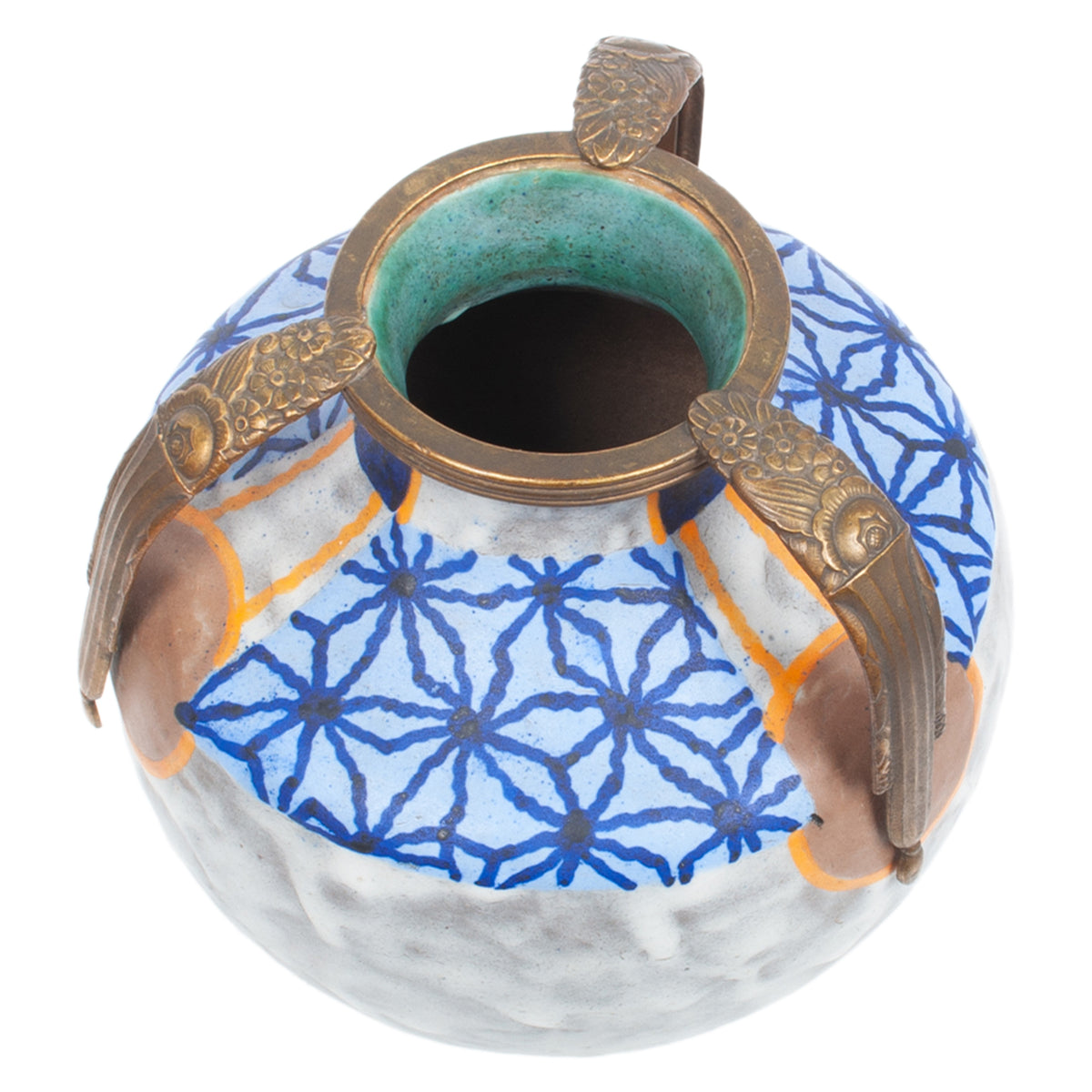 Antique French Art Deco Stoneware Pottery & Gilt Bronze Vase by André Villien 1925