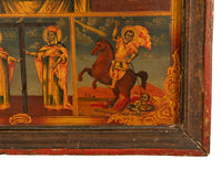 Antique 19th C Greek Orthodox Icon Virgin Mary & Jesus St. George & Dragon 1800