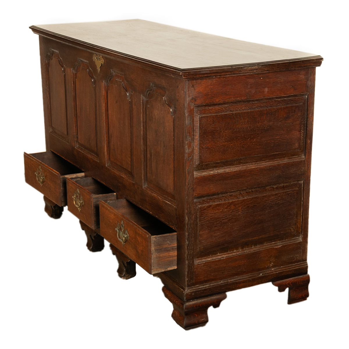 Antique Early Georgian Large 4 Panel 3 Drawer Hinged Top Mule Chest Coffer 1740