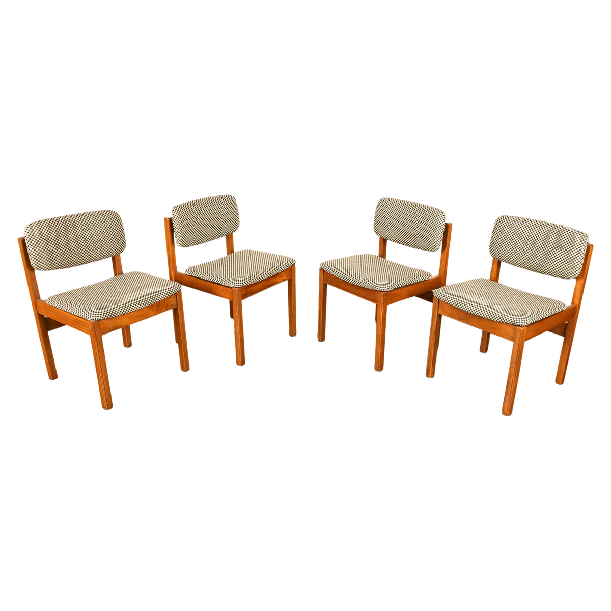 Mid Century Modern Danish Jens Risom Set 4 Teak Dining Chairs 1960 Newly Re-upholstered