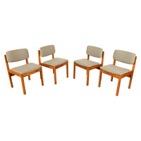 Mid Century Modern Danish Jens Risom Set 4 Teak Dining Chairs 1960 Newly Re-upholstered