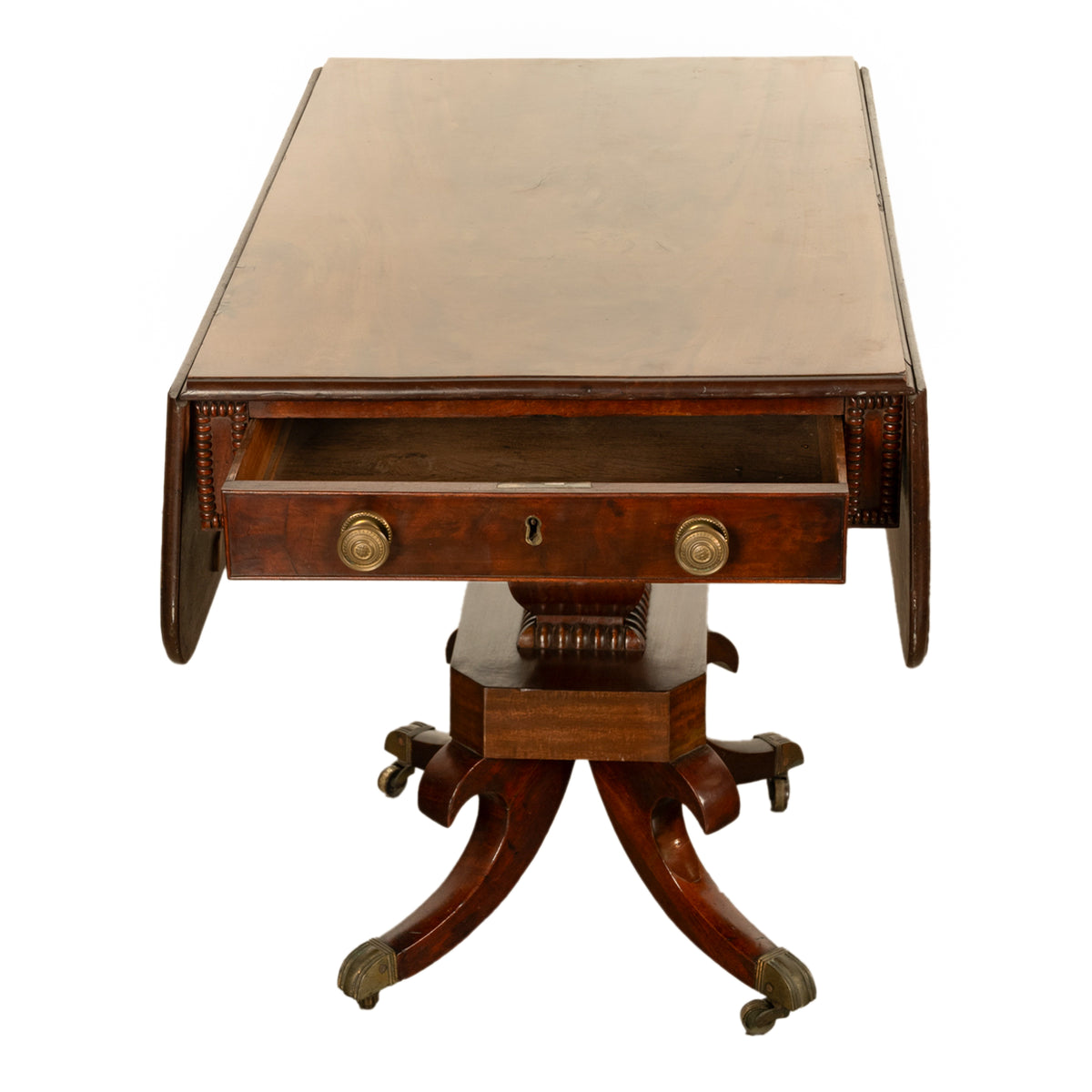 Antique Regency Mahogany Drop Leaf Twin Drawer Pembroke or Library Table 1810