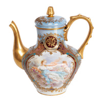 Antique French Sevres Handpainted & Gilded Porcelain Neoclassical 8 Piece Tete-a-Tete Tea Set 1900