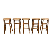 Antique Set of Five Antique Arts & Crafts Turned Elm Bar Sadle Seat Stools 1900