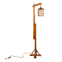 Antique Mission Arts Crafts Carved Oak Adjustable Floor Lamp Glass Lantern 1930