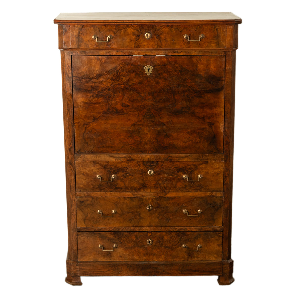 Antique French Charles X Classical Secrétaire à Abattant Desk Chest Walnut 1825