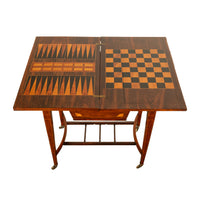 Antique Rosewood Regency Inlaid Chess Backgammon Cribbage Game Sewing Table 1890