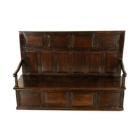 Antique 18th Century Georgian Oak Paneled Box Pub Tavern Settle Bench 1750