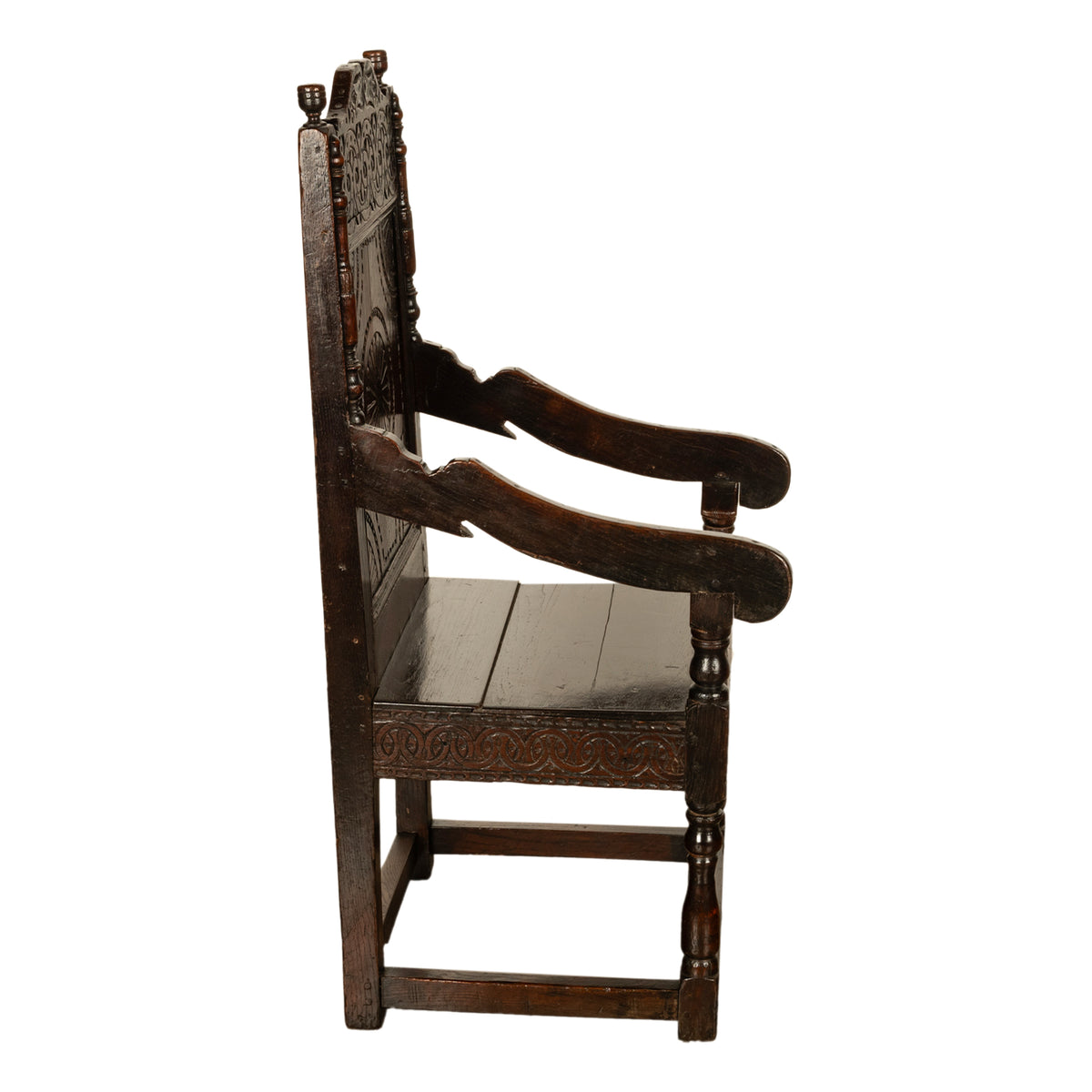 Antique 18th English Century Georgian Carved Oak Wainscot Chair Yorkshire 1720
