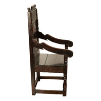 Antique 18th English Century Georgian Carved Oak Wainscot Chair Yorkshire 1720