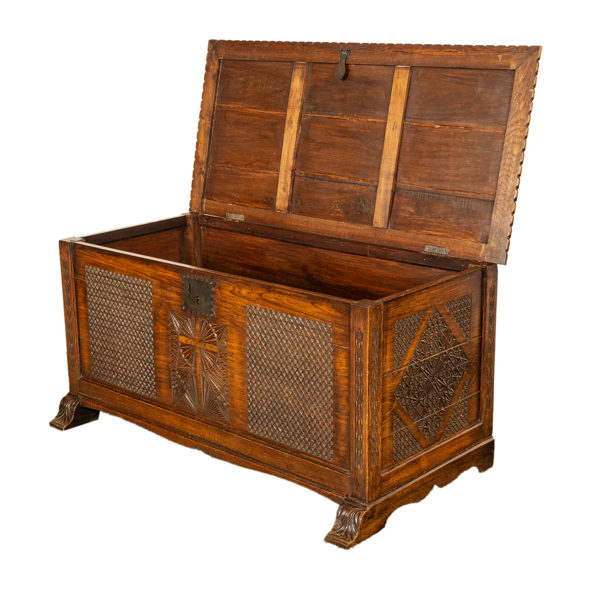 Antique French Gothic Revival Carved Oak Dowry Coffer Chest Bench Seat 1820