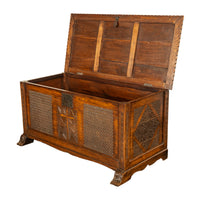 Antique French Gothic Revival Carved Oak Dowry Coffer Chest Bench Seat 1820