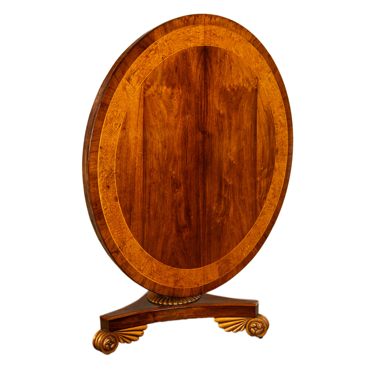 Antique Georgian Regency Amboyna Walnut Parcel Gilt Tilt-Top Breakfast Dining Table Circa 1820