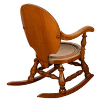 Antique American George Arndt Arts Crafts Oak Ben Franklin Rocking Chair NY 1900