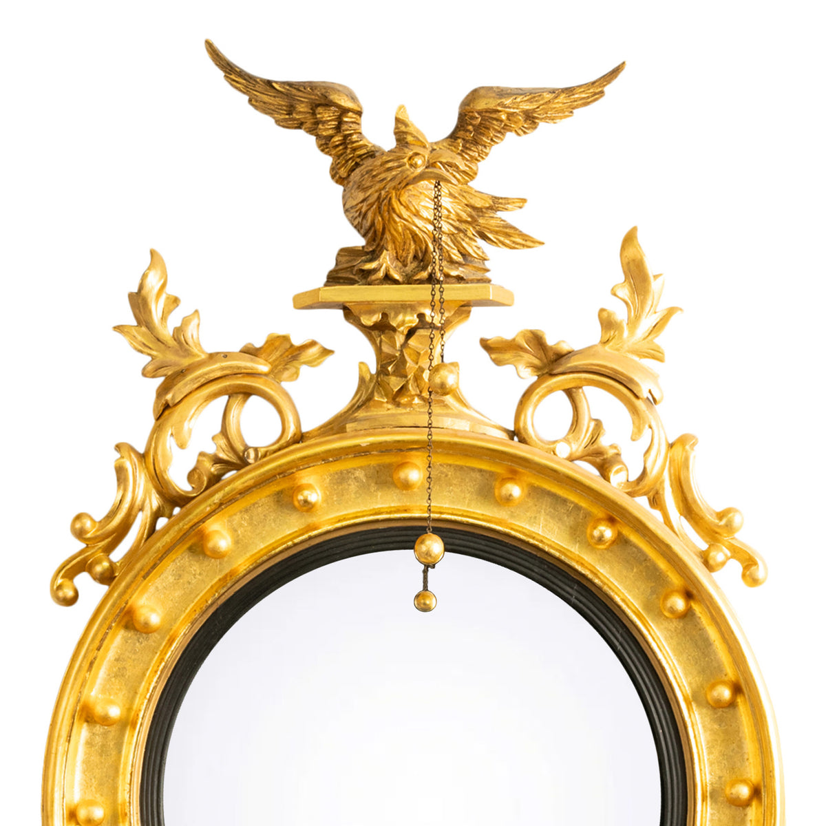 Antique Early 19thC American Federal Period Convex Gilt Wood Eagle Mirror 1820