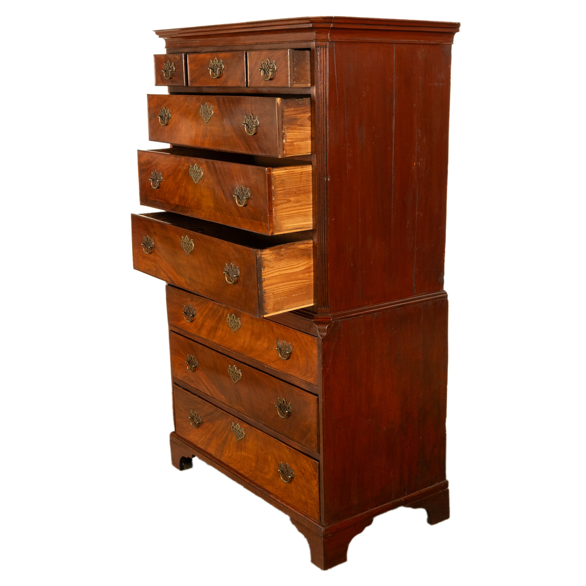 Antique 18th Century Georgian Flame Mahogany Chest on Chest Highboy Dresser 1780