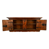 Antique 17th Century German Baroque Inlaid Carved Pine Walnut Wall Cabinet 1680
